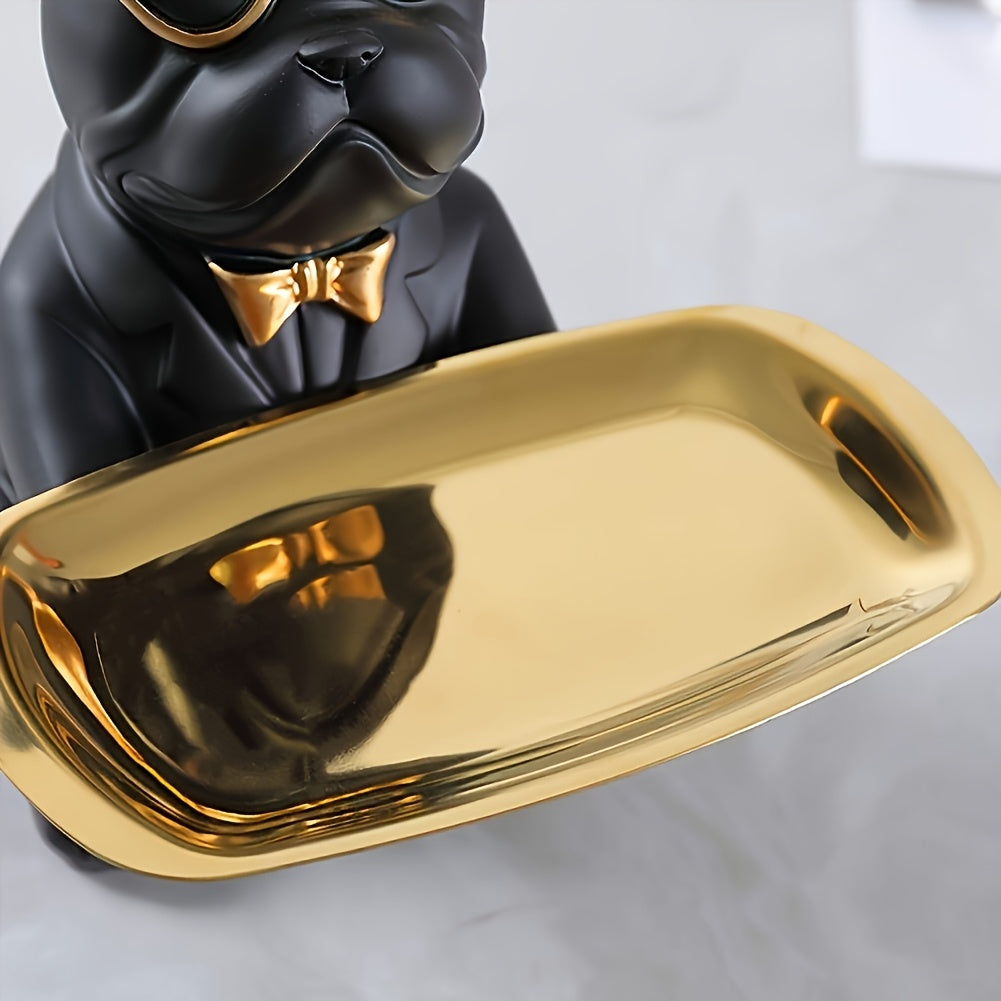 French Bulldog Resin Statue with Tray
