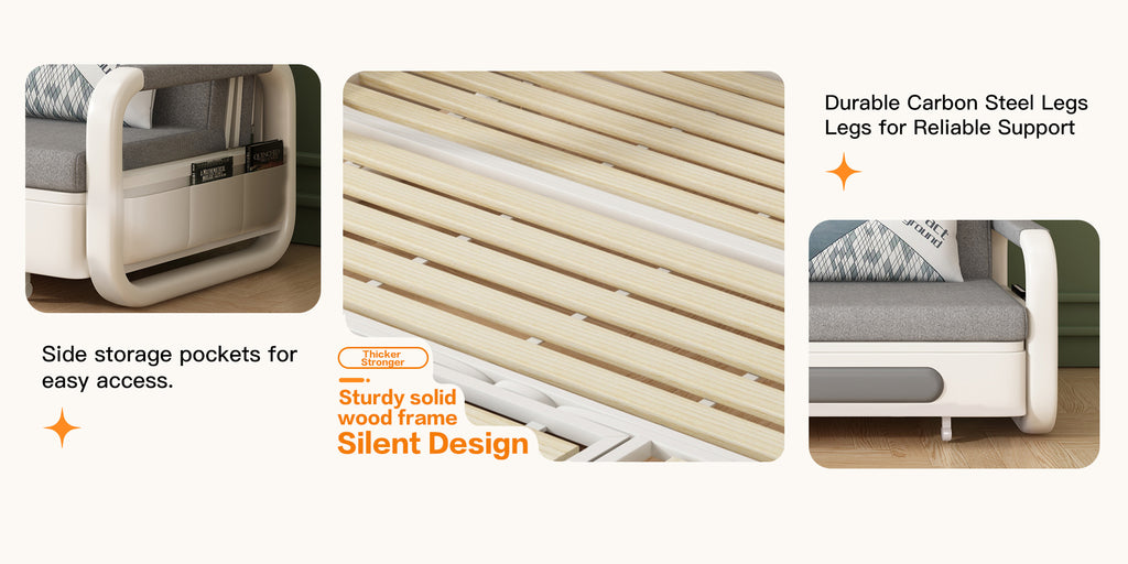 Pull-Out Linen Sofa Bed, 50.4inch Wide (128cm), Large Under-Seat Storage Compartment for Bedding, Multi-Functional Furniture for Studio Flats