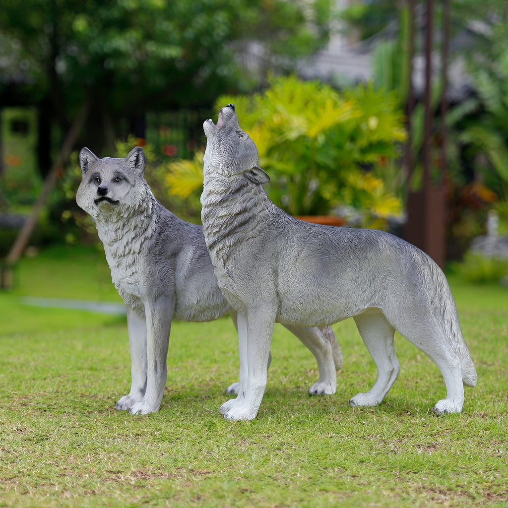 Three Realistic Howling Wolf Sculptures