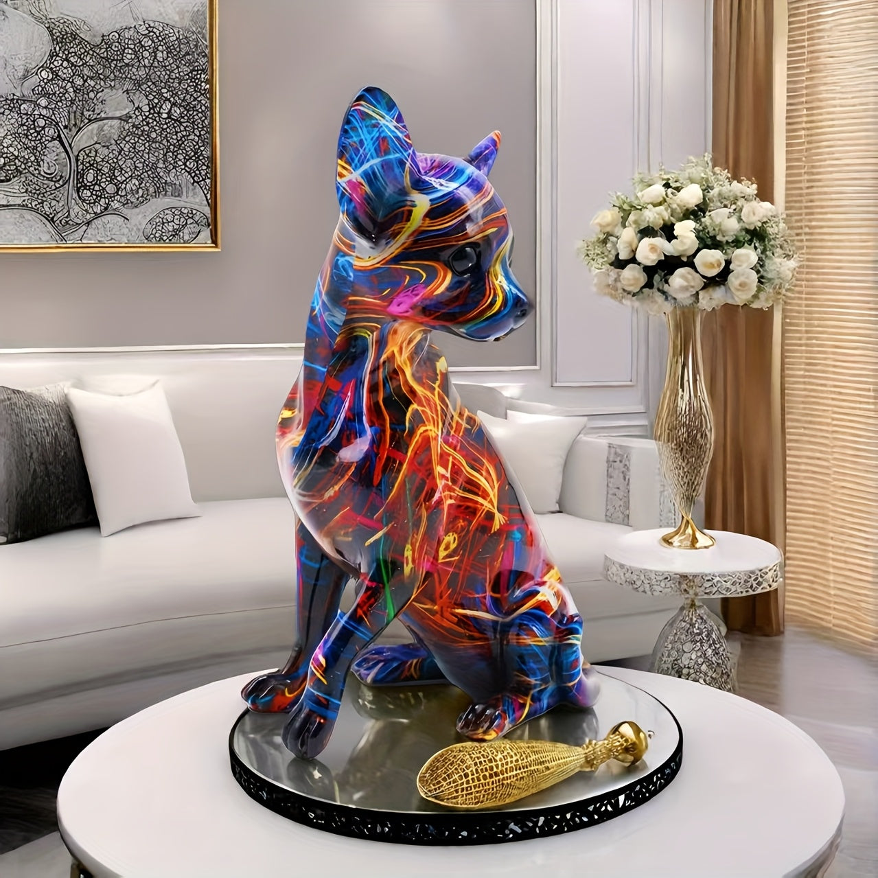 Vibrant Multicolor Chihuahua Dog Statue