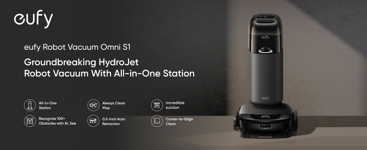 eufy Omni S1, Robot Vacuum Cleaner with Mop, Incredible Suction, All-in-One Station, Smart Obstacle Avoidance, Lift Mop, Wi-Fi, App, Alexa, Corner-to-Edge Deep Cleaning