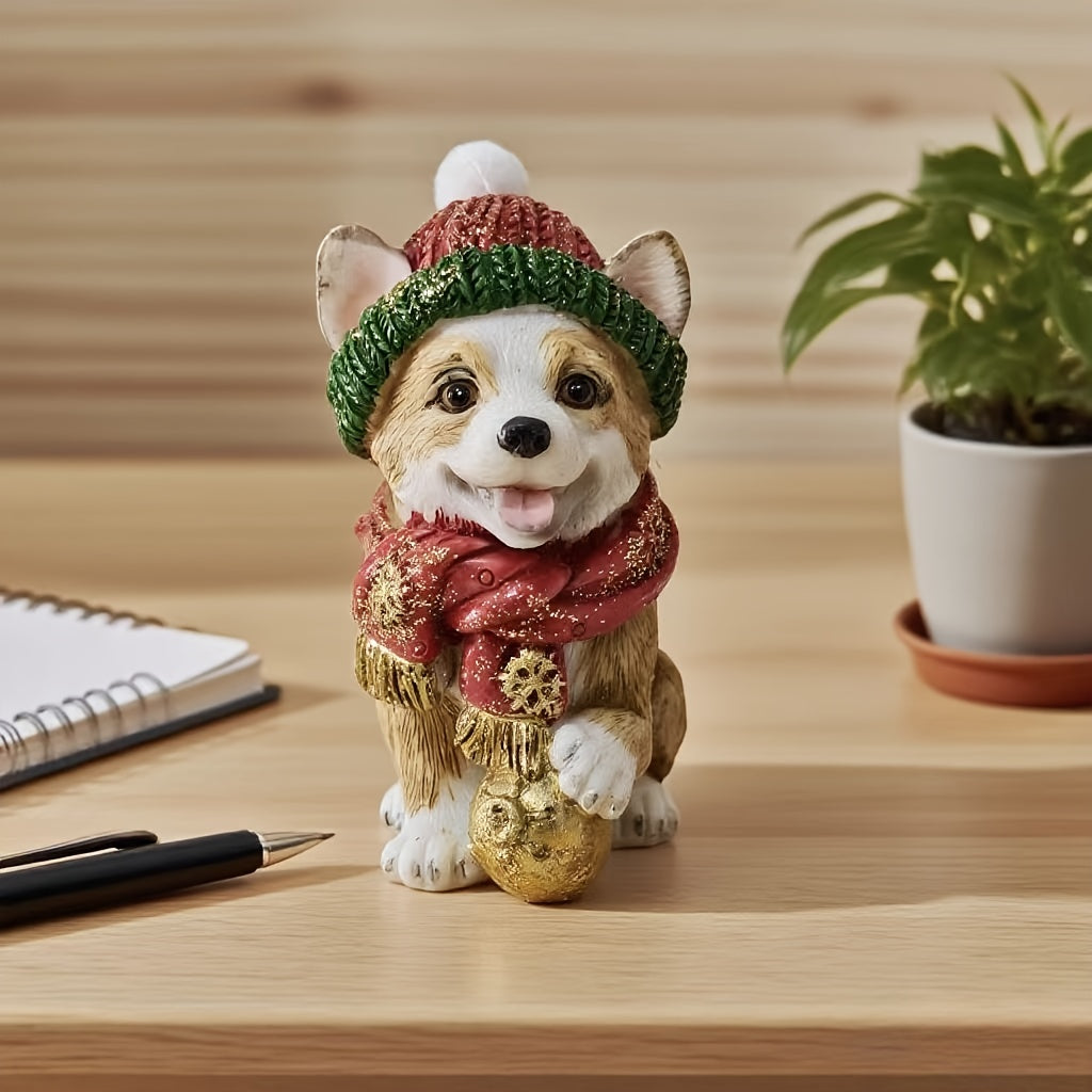 Cute Dog Figurine with Festive Christmas