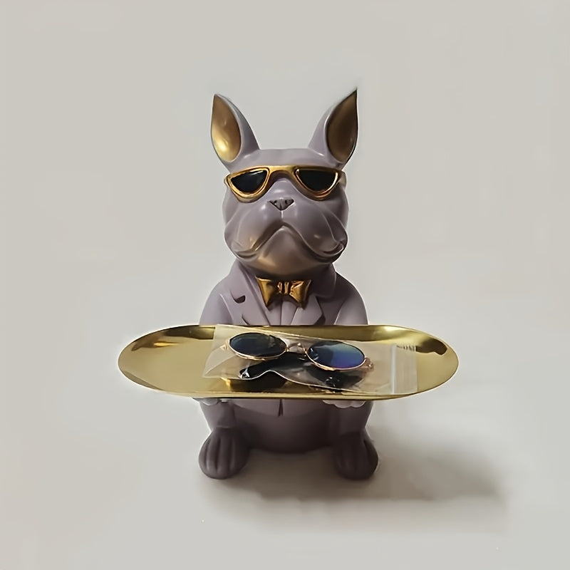 French Bulldog Resin Statue with Tray