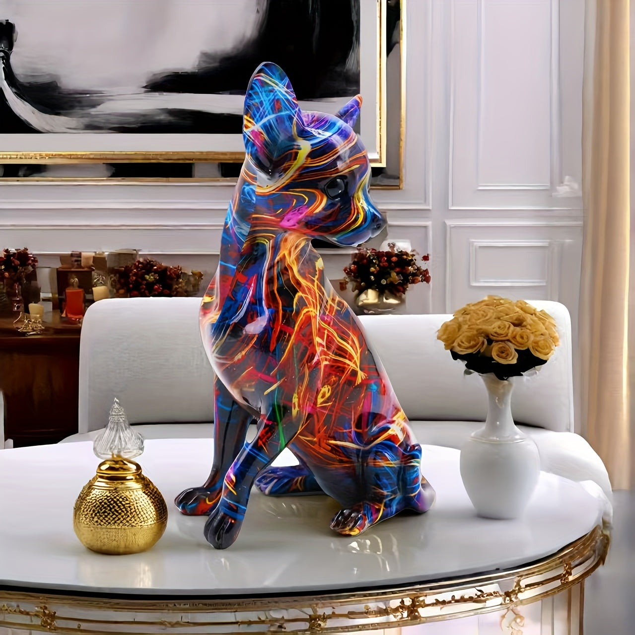 Vibrant Multicolor Chihuahua Dog Statue
