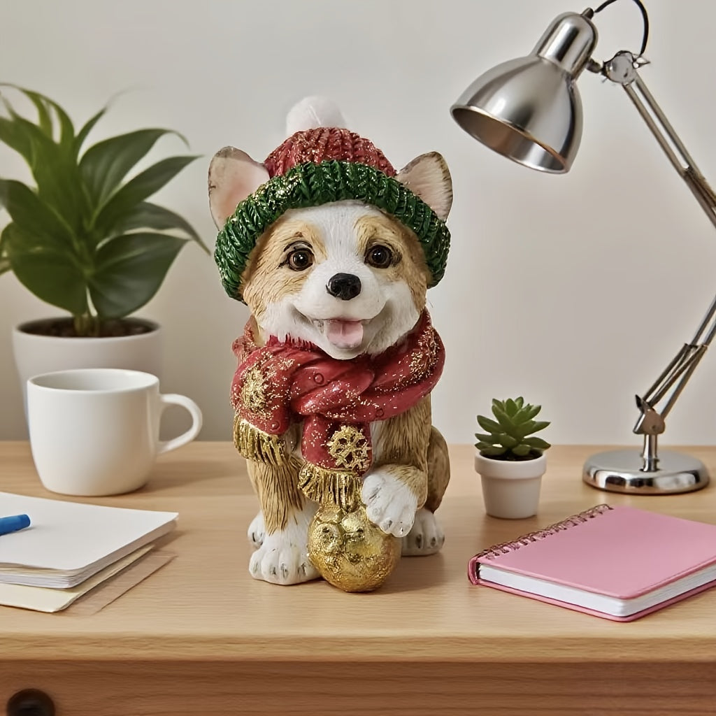 Cute Dog Figurine with Festive Christmas