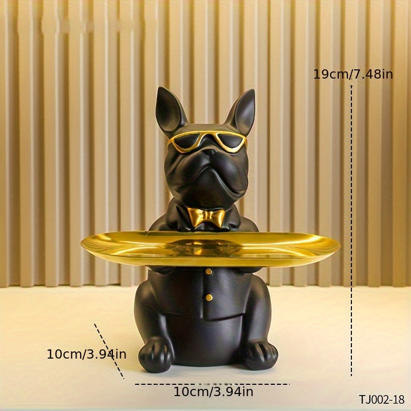 French Bulldog Resin Statue with Tray