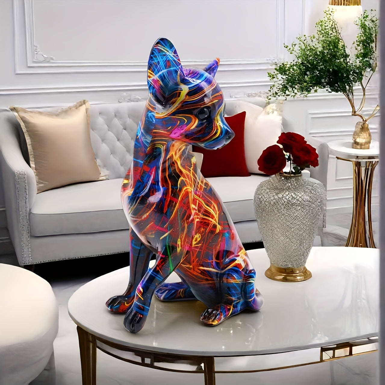 Vibrant Multicolor Chihuahua Dog Statue