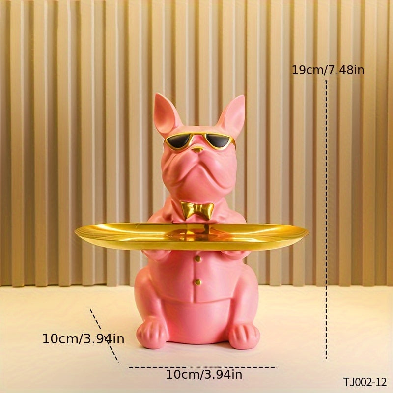 French Bulldog Resin Statue with Tray