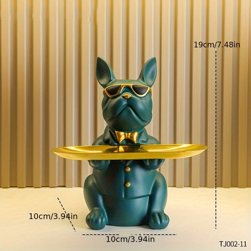 French Bulldog Resin Statue with Tray