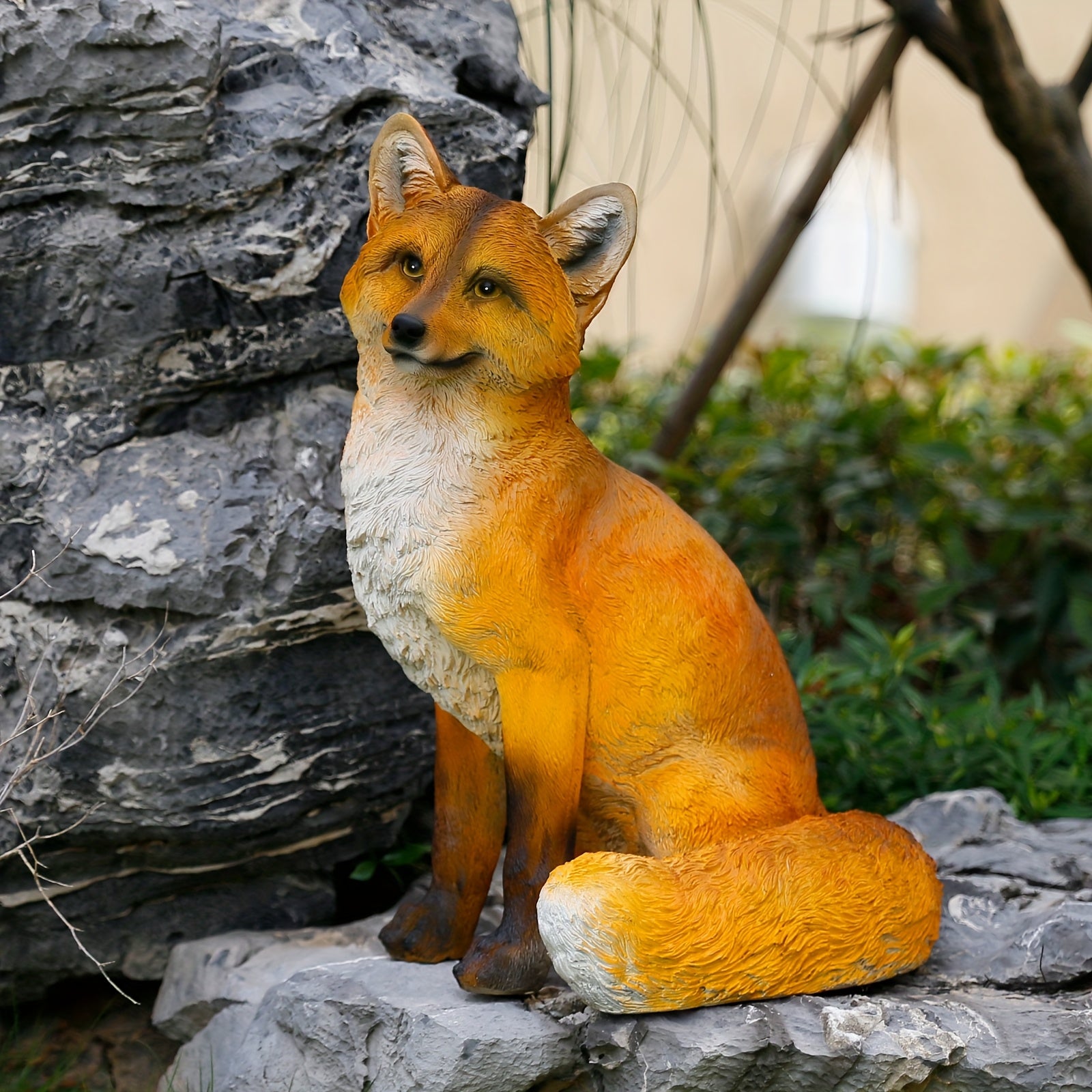 Rustic Resin Fox Statue, 22.5" High