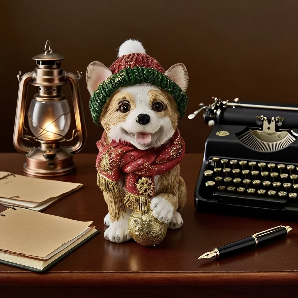 Cute Dog Figurine with Festive Christmas