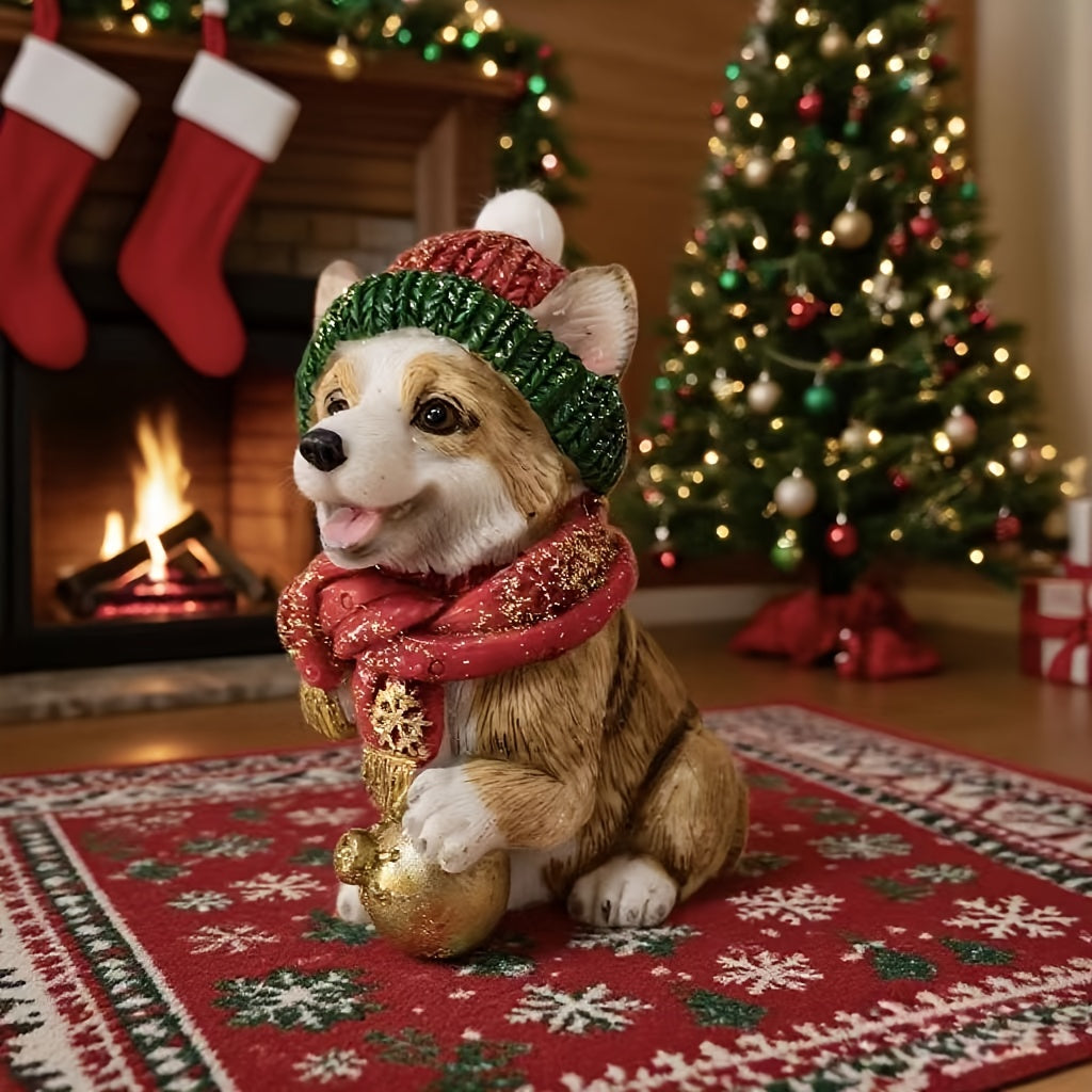 Cute Dog Figurine with Festive Christmas