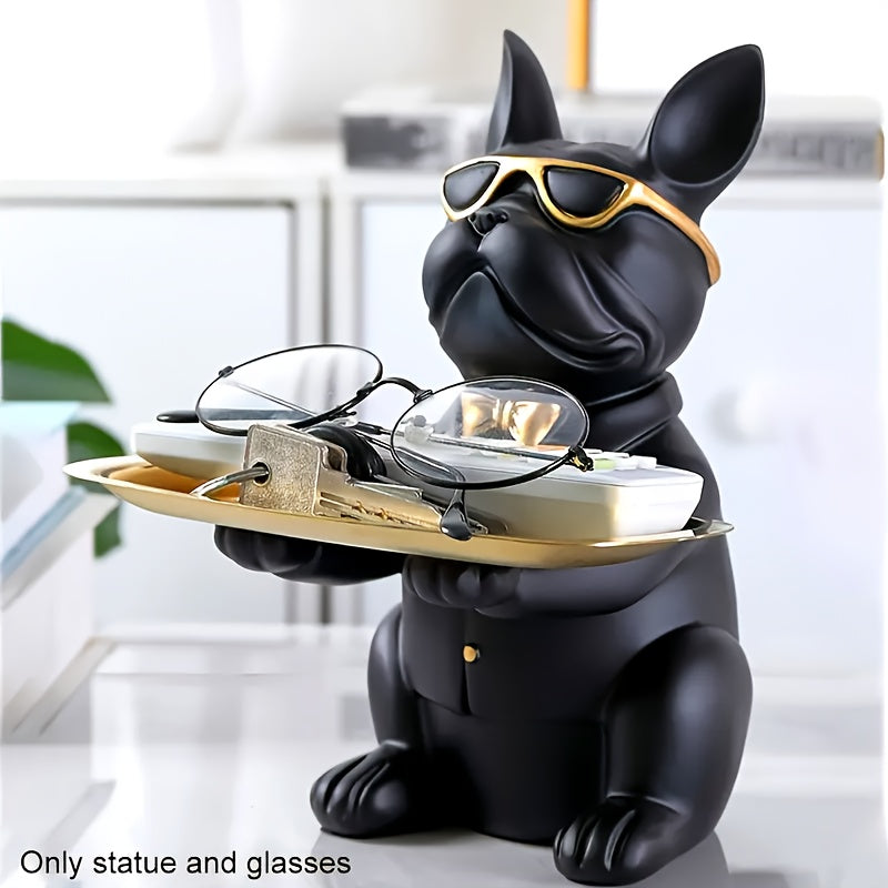 French Bulldog Resin Statue with Tray