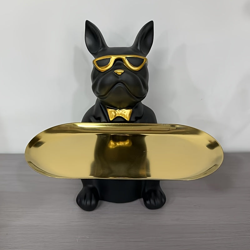 French Bulldog Resin Statue with Tray