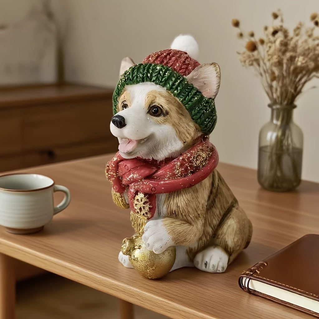Cute Dog Figurine with Festive Christmas