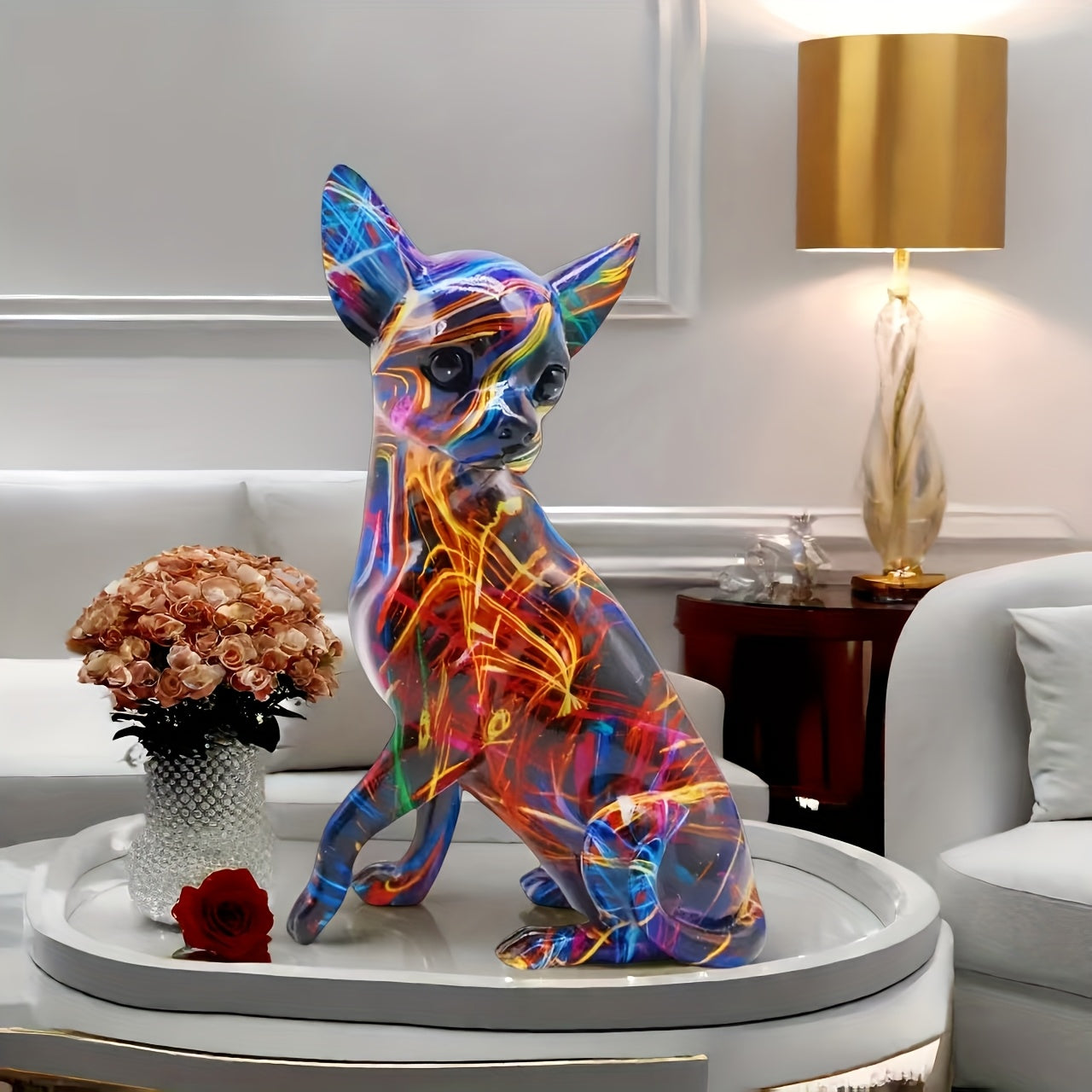Vibrant Multicolor Chihuahua Dog Statue