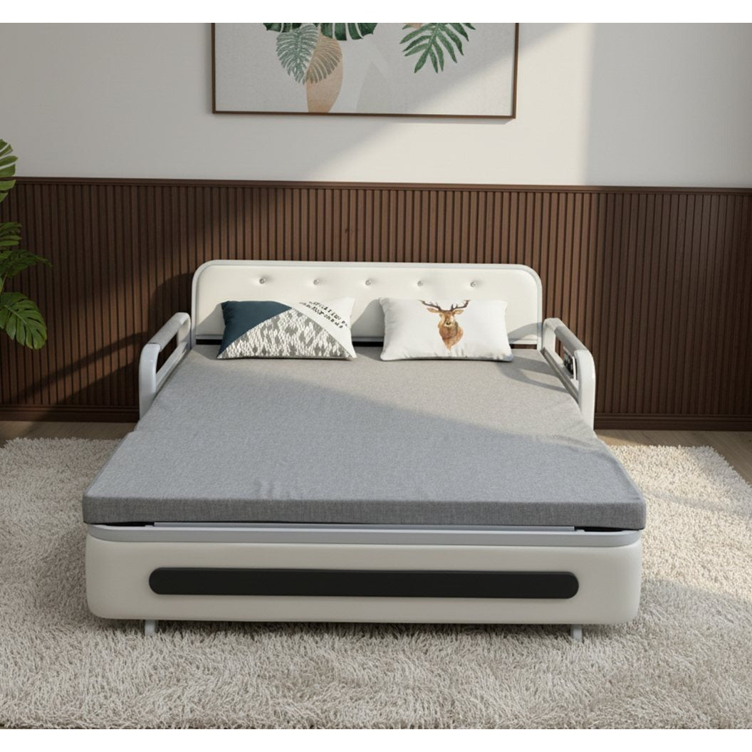 Pull-Out Linen Sofa Bed, 50.4inch Wide (128cm), Large Under-Seat Storage Compartment for Bedding, Multi-Functional Furniture for Studio Flats