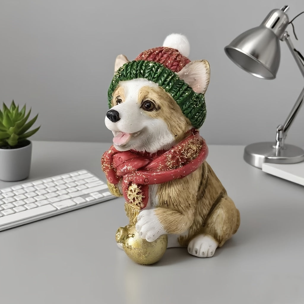 Cute Dog Figurine with Festive Christmas