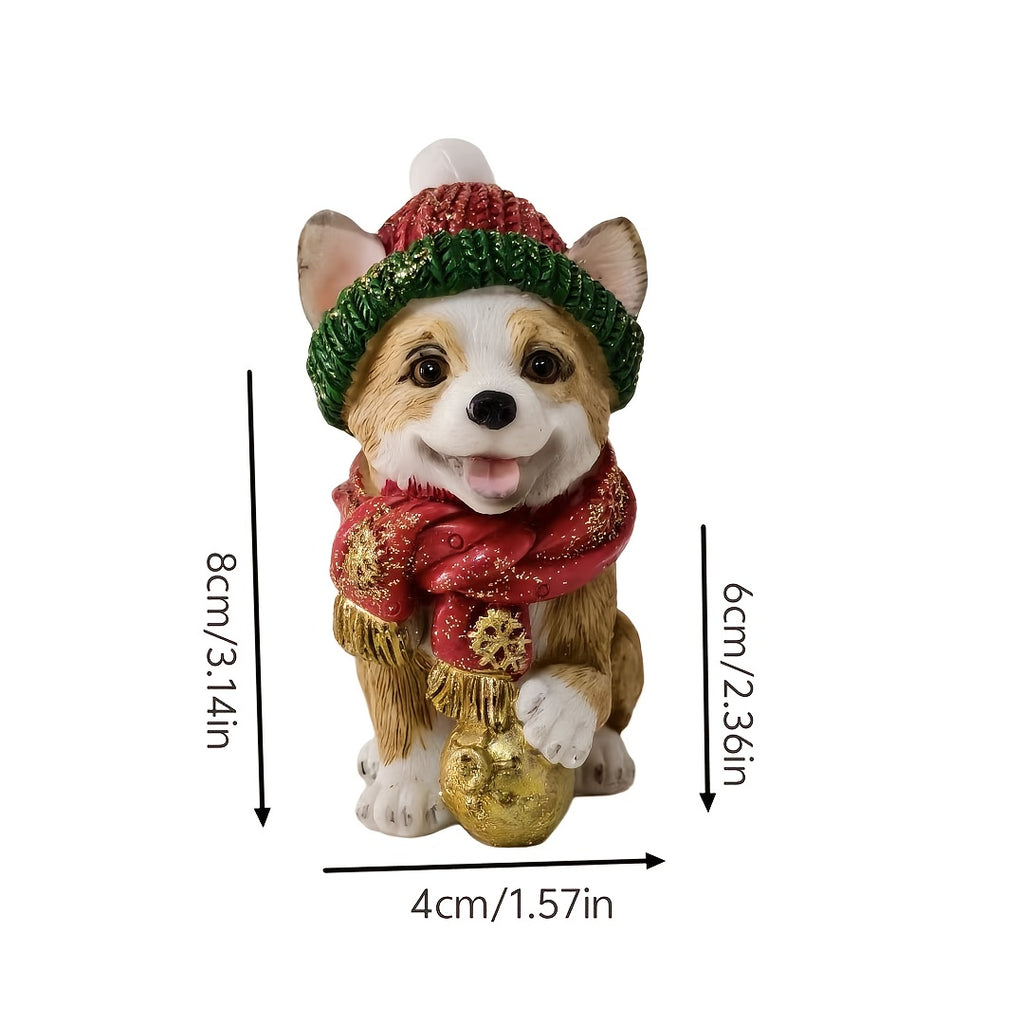 Cute Dog Figurine with Festive Christmas
