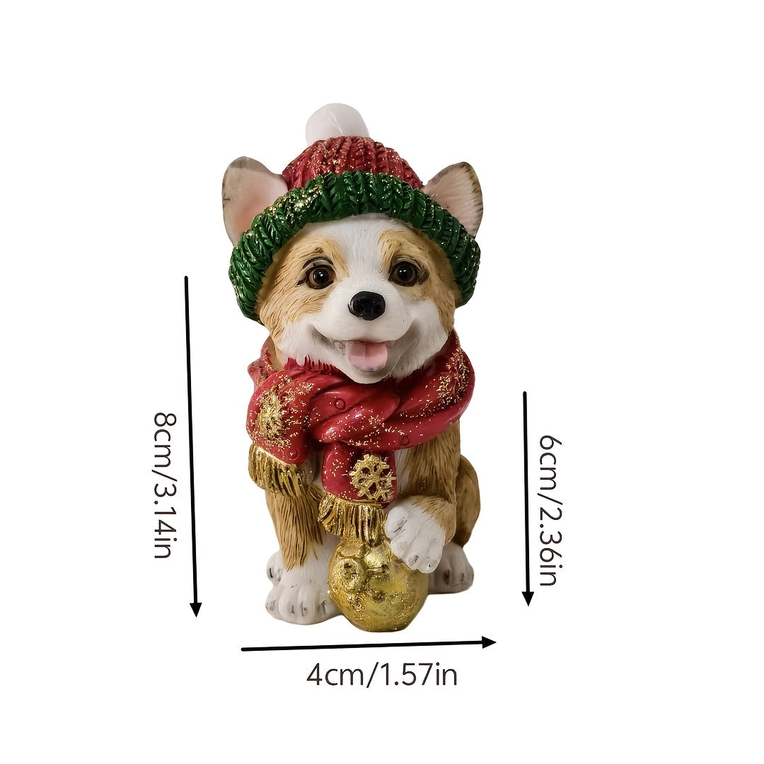 Cute Dog Figurine with Festive Christmas