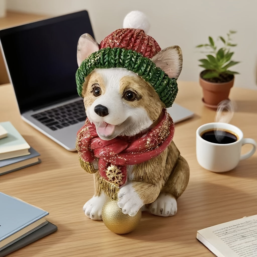Cute Dog Figurine with Festive Christmas