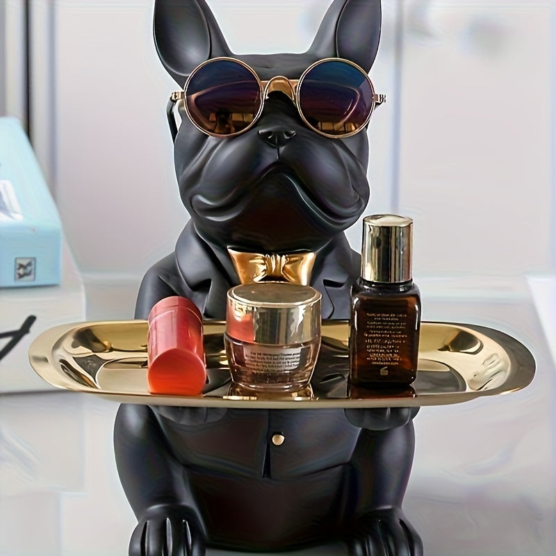 French Bulldog Resin Statue with Tray