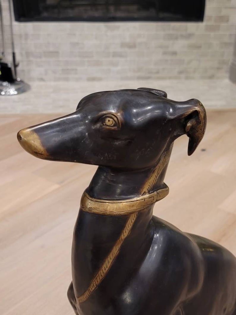Life-size Art Deco Patinated Bronze Figure Greyhound Whippet Dog Sculpture