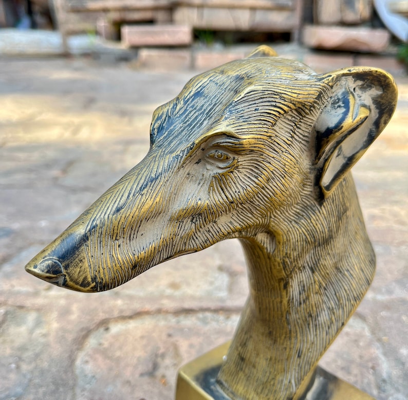 Handmade Brass Greyhound Statue on Brass Base