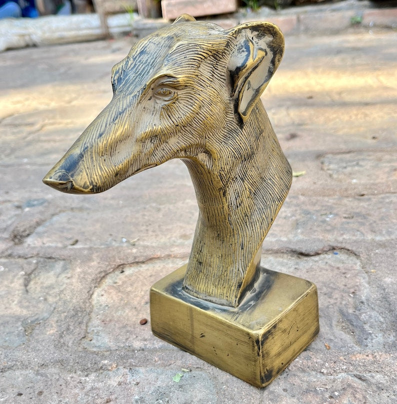 Handmade Brass Greyhound Statue on Brass Base