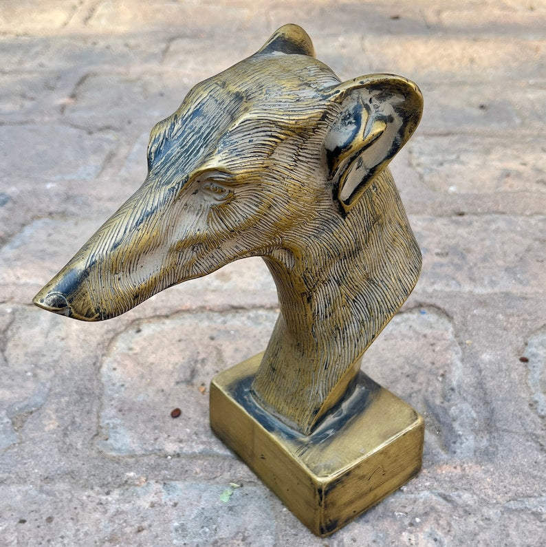 Handmade Brass Greyhound Statue on Brass Base