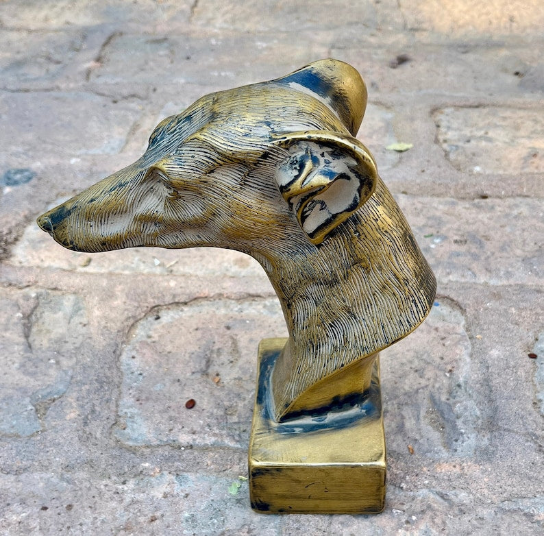 Handmade Brass Greyhound Statue on Brass Base